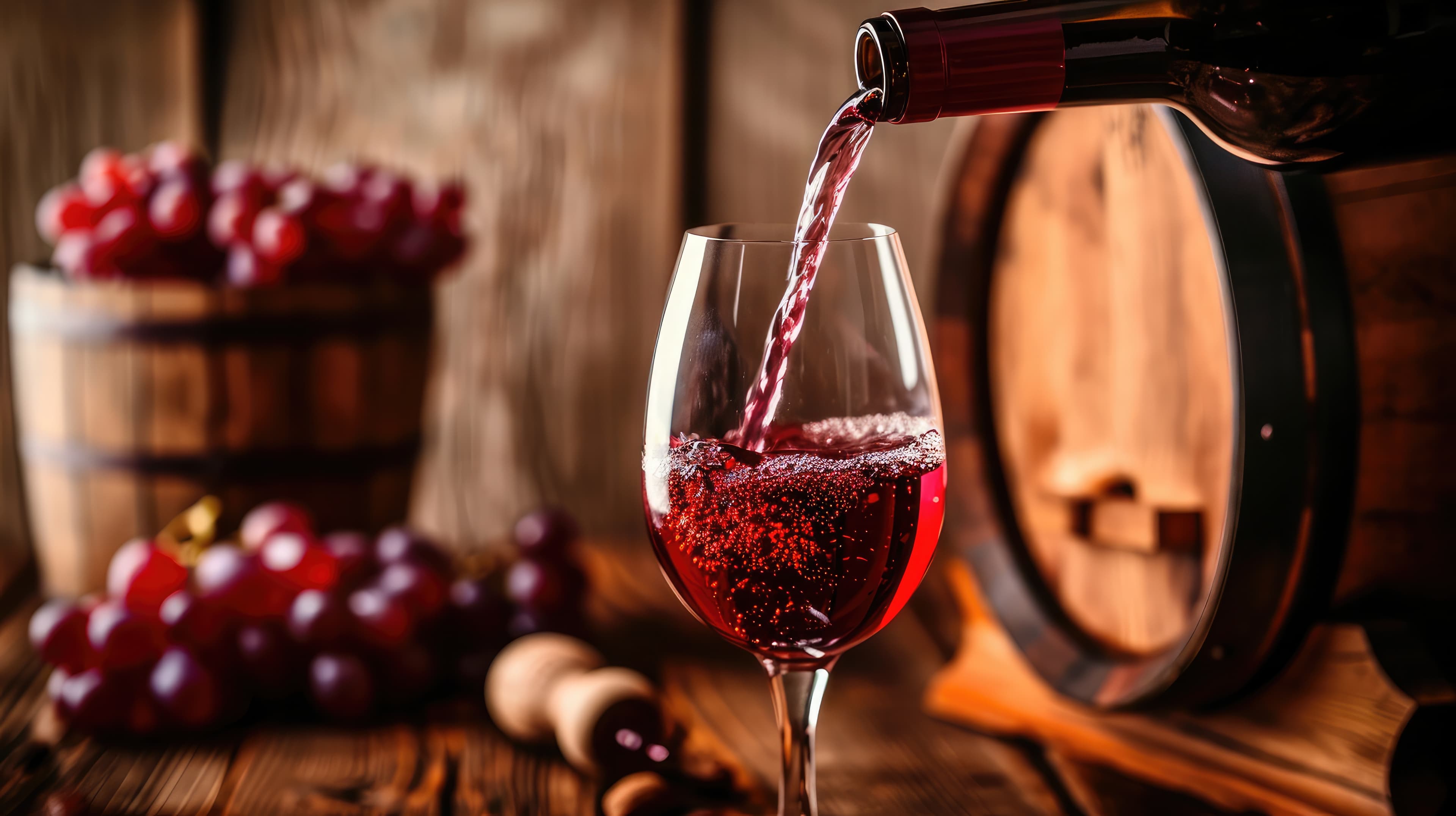 Italienischer Rotwein wird in ein Glas eingeschenkt